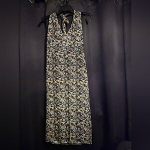 Floral Halter Midi Dress | Black Yellow White